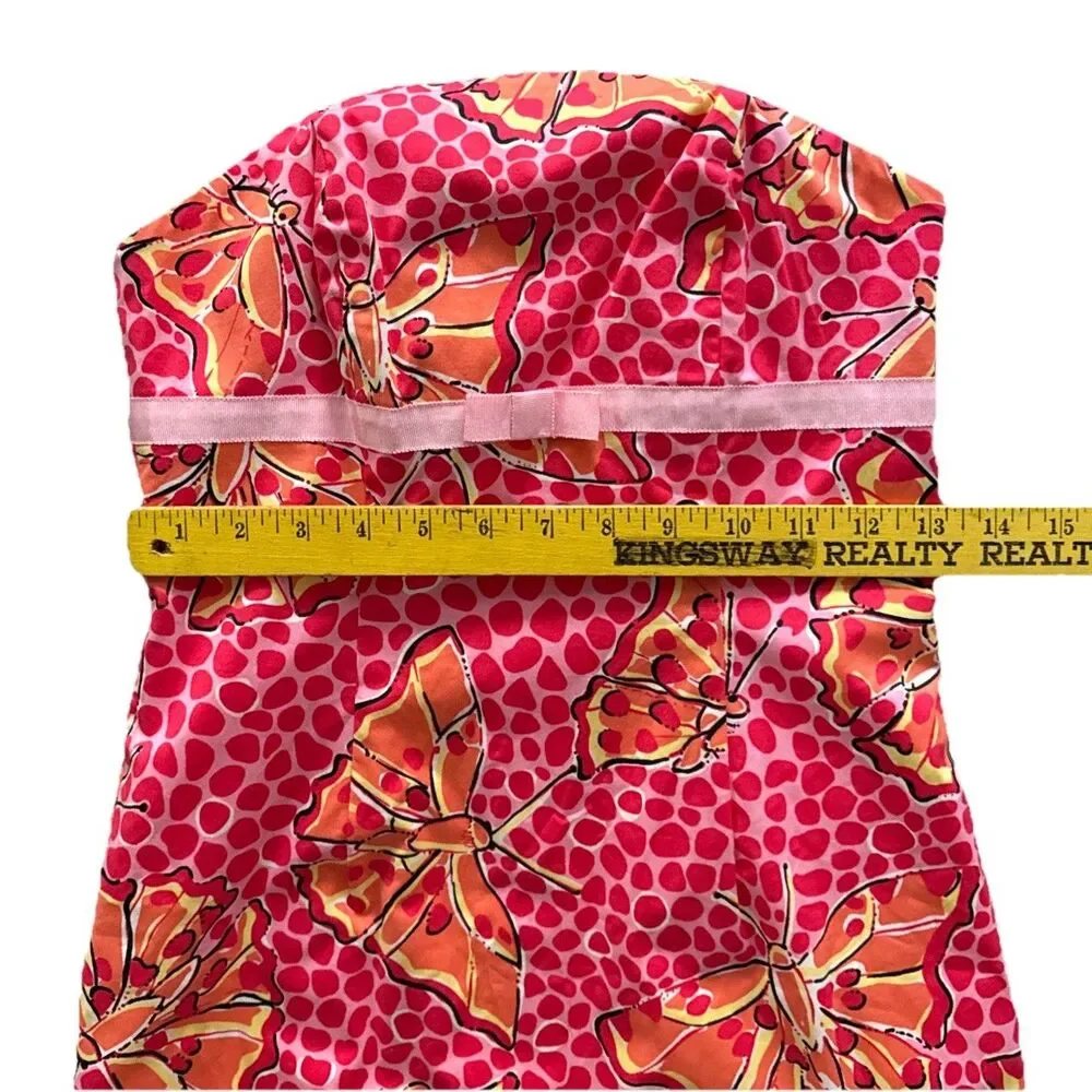 Lilly Pulitzer Strapless Dress Womens Sz 0 Y2K Mod Pink Orange Butterfly Print - Picture 12 of 14